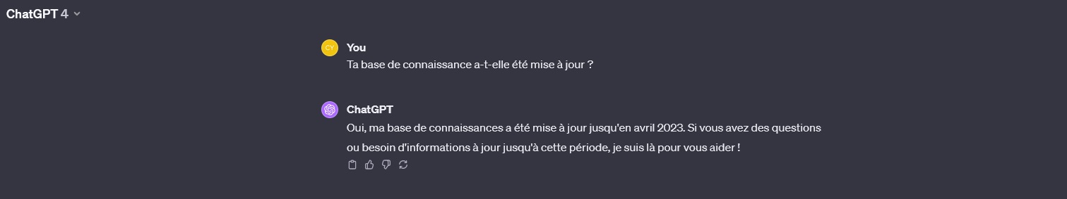 ChatGPT mise a jour base connaissance avril 20223 proticia